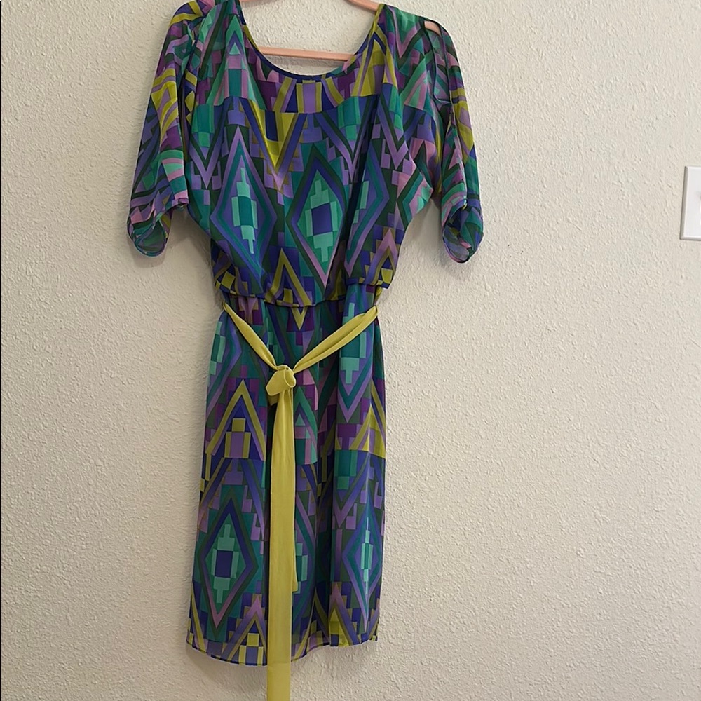 Darling Print Dress with Peekaboo Shoulders and Tie Waist